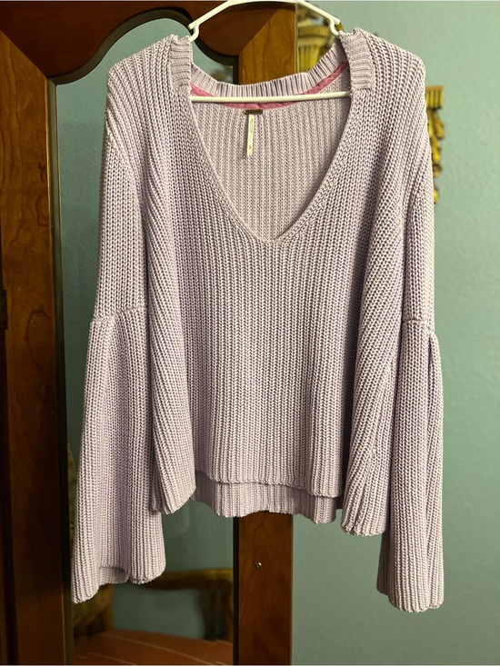 Free People Sweaters - Free People Lavender V-Neck Bell Sleeve Knit Sweater